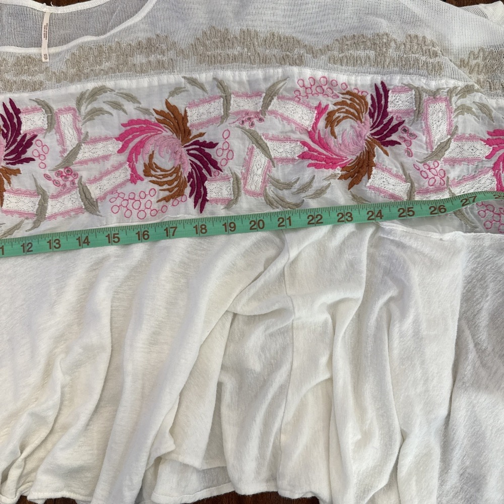 Free People Love Letter Embroidered Top Women's Size CS Oversized Boho Ivory - Picture 9 of 12